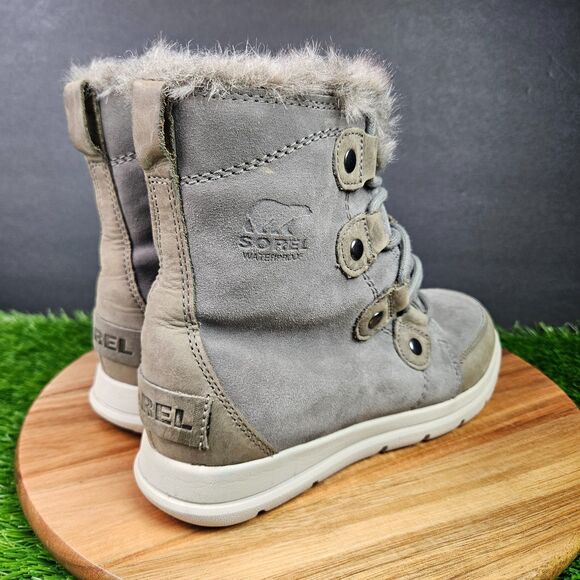 Sorel Winter Boots Womens Size 7.5 Explorer Joan Gray Suede Faux Fur NL3039-052 - Picture 2 of 11